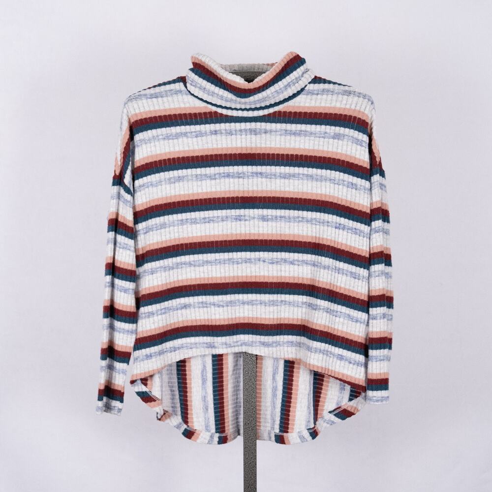 Saturday Sunday by Anthropologie Pippa Hacci Striped Turtleneck Teal Burgundy XS